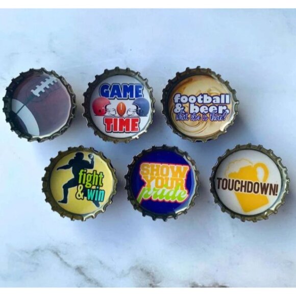 Football-Themed Bottle Cap Magnets In Tin Case - Picture 4 of 4